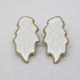 Norwegian Sterling Silver White Enamel Oak Leaf Clip-On Earrings Vintage