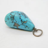 Art Deco Sterling Silver Mounted Raw Turquoise Drop Pendant Antique