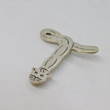 Sterling Silver Modernist Cat Design Initial T Brooch Vintage c1970