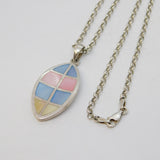 Sterling Silver & Coloured Mother of Pearl Drop Pendant Necklace Vintage