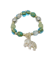 Sterling Silver Beaded Stretch Elephant Charm Ring Contemporary c2010 Size M-O