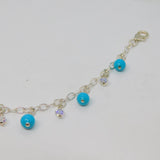 Sterling Silver Turquoise & Crystal Beaded Drop Bracelet Contemporary c2015