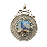 Sterling Silver & Enamel Racing Pigeon Fob Medal Antique 1923 Birmingham