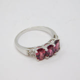 Sterling Silver 3 Pink Tourmaline & White Sapphire Ring Vintage c1970 Size O 1/2