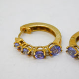Pair of 9ct Yellow Gold, Tanzanite & White Sapphire Hoop Earrings Vintage London