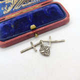 Sterling Silver Crucifix and Heart Charm Pendant Vintage c1970