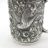 Victorian Sterling Silver Flower & Bird Pattern Mug Tankard Antique 1890 London