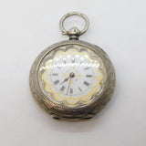 19th Century Swiss .935 Silver & Enamel Ladies Pocket Watch & Key Antique