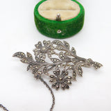 Sterling Silver Marcasite Set Floral Spray Brooch Antique c1920 Art Deco