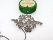 Sterling Silver Marcasite Set Floral Spray Brooch Antique c1920 Art Deco