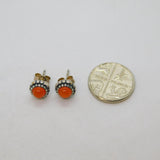 Pair of Sterling Silver Round Cabochon Carnelian Stud Earrings Modern c2010