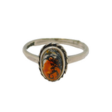 Sterling Silver Oval Moss Agate Cabochon Dress Ring Vintage c1970 Size R