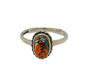Sterling Silver Oval Moss Agate Cabochon Dress Ring Vintage c1970 Size R