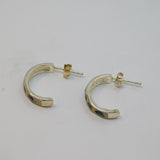Pair of Sterling Silver Black & Cream Enamel Pattern Hoop Earrings Vintage c1970
