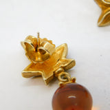 Studio Sterling Silver Gilt & Baltic Amber Drop Stud Earrings Vintage London