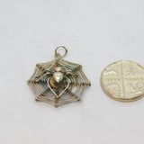 Sterling Silver Spider In A Web Charm Pendant Vintage c1970s