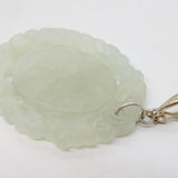 Chinese Large Sterling Silver Carved Jade Character Pendant Vintage c1960