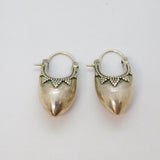 Pair of Sterling Silver Eastern Style Patterned Huggie Earrings Vintage c1970