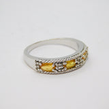 Sterling Silver 3 Oval Yellow Sapphire Dress Ring Vintage c1970 Size O 1/2