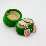 Pair of Mexican 950 Silver Synthetic Pink Opal Stud Drop Earrings Vintage c1970