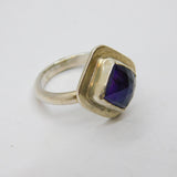 Sterling Silver Faceted Amethyst Studio Style Band Ring Vintage c1970 Size P 1/2