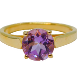Gold On Sterling Silver Round Amethyst Solitaire Ring Vintage c1970 Size N 1/2