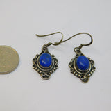 Pair of Sterling Silver Blue Goldstone Cabochon Hook Drop Earrings Vintage c1970