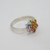 Sterling Silver Multi-Colour Sapphire Cluster DressRing Vintage c1990 Size P 1/2