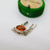 Sterling Silver Cabochon Amber Snail Charm Pendant Vintage c1970