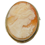 .800 Standard Silver & Carved Shell Cameo Brooch Pin Vintage c1960s