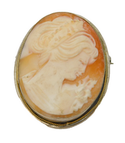 .800 Standard Silver & Carved Shell Cameo Brooch Pin Vintage c1960s