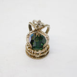 Sterling Silver Green Glass Set Royal Crown Charm Pendant Vintage c1970s