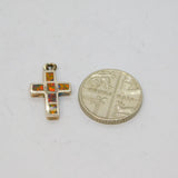 Sterling Silver Fire Opal Minimalist Cross Charm Pendant Modern c1990s
