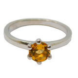Sterling Silver Claw Set Citrine Solitaire Dress Ring Vintage c1970 Size N