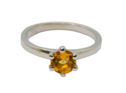 Sterling Silver Claw Set Citrine Solitaire Dress Ring Vintage c1970 Size N
