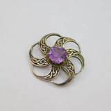 Scottish Sterling Silver Amethyst Celtic Design Brooch Pin Vintage 1991