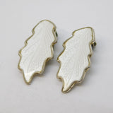 Norwegian Sterling Silver White Enamel Oak Leaf Clip-On Earrings Vintage