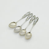 20th Century American Set of Four Sterling Silver & Floral Enamel Teaspoons