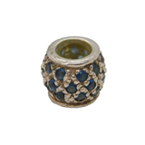 Sterling Silver Blue Crystal Patterned Charm Bead Vintage c2000