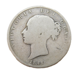Queen Victoria .925 Silver Half Crown Coin Antique 1845 Fair Condition