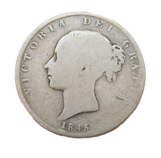 Queen Victoria .925 Silver Half Crown Coin Antique 1845 Fair Condition