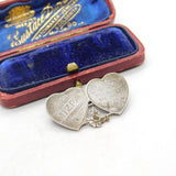 Mizpah Double Heart Sterling Silver Brooch Pin Antique Victorian c1890