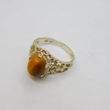 Sterling Silver Cabochon Tiger's Eye Patterned Studio Ring Vintage c1970 Size L
