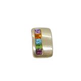 Sterling Silver Multi-Colour Gemstone Brushed Finish Small Pendant Vintage c1990