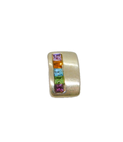 Sterling Silver Multi-Colour Gemstone Brushed Finish Small Pendant Vintage c1990