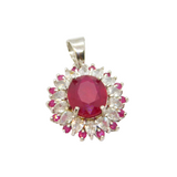 Sterling Silver Multi-Stone Ruby & White Sapphire Cluster Pendant Modern c1990s