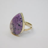 Sterling Silver Purple Agate Peardrop Dress Ring Vintage c1970 Size K 1/2
