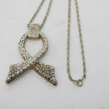 Studio Sterling Silver Large Textured Ribbon Pendant Necklace Vintage London