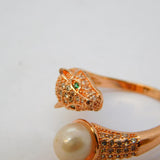 Rose Gold on Sterling Silver, Pearl Set Panther Crossover Ring Vintage c2000