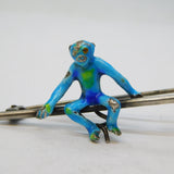 Edwardian Sterling Silver & Enamel Novelty Monkey Bar Brooch Antique c1910